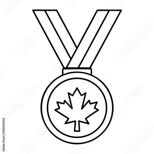 Gold Canada Medal Icon with Maple Leaf Flat Design National Symbol