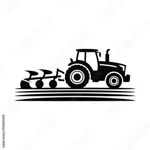 Tractor with plow silhouette isolated on white background