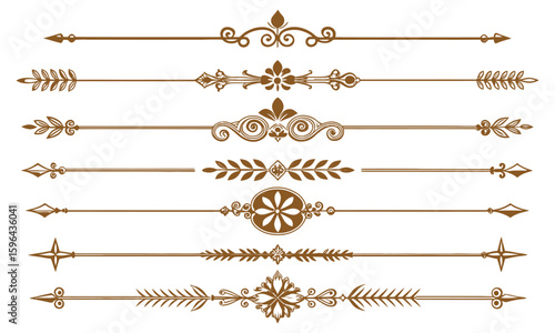 Decorative brown floral divider set with swirl and leaf design elements

