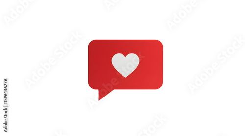 Red speech bubble with white heart symbol expressing love or like