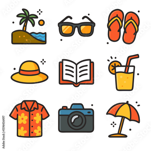 Flat Summer Holiday Icons – Beach Essentials Vector Pack for Travel Design