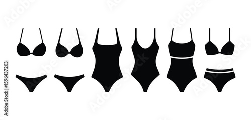 Collection of black swimwear silhouettes for women