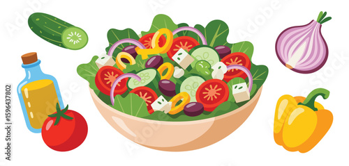 Fresh garden salad with olive oil and vegetables