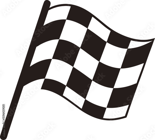 "Flat vector icon of a checkered racing flag waving to the side, flat clean lines, transparent background."