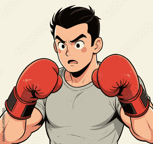 Animated Boxer Ready for Action in Red Gloves