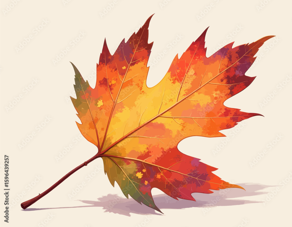 Fototapeta premium Autumn Leaf in Warm Hues, Fall Season, Nature Illustration