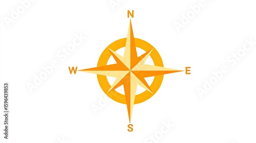Orange and Yellow Compass Rose on White Background