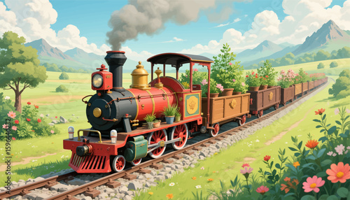 Charming Steam Train Journey Through Flowery Meadows