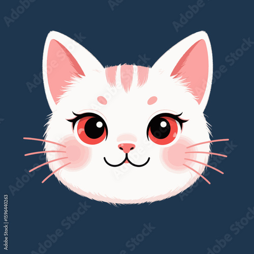 Charming White Kitten with Pink Eyes on Dark Blue Background