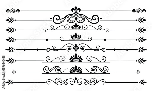Decorative ornamental line divider set with floral and swirl designs for classic styling

