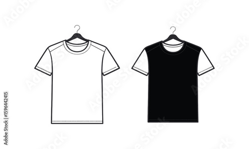 Black and white t-shirt illustration on hanger for fashion and clothing mockup display

