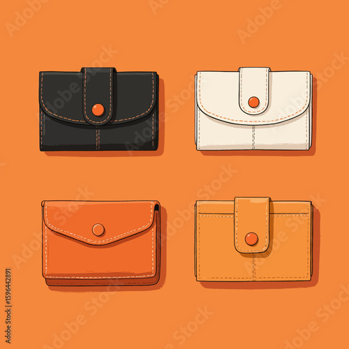 Four Leather Wallets in Classic Styles on Warm Orange Background