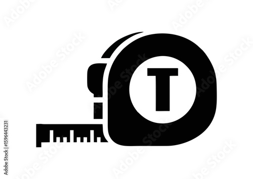 Black silhouette of a tape measure tool on a white background