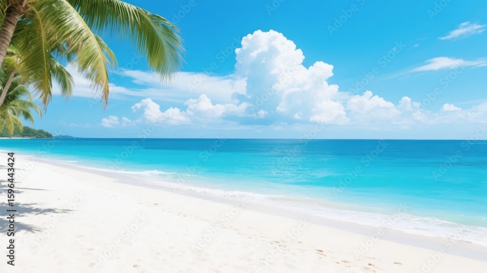 Obraz premium Tropical Beach with White Sand, Turquoise Water, and Palm Trees