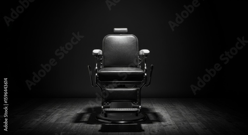 Vintage Barber Chair in Dark Room with Wood Floor