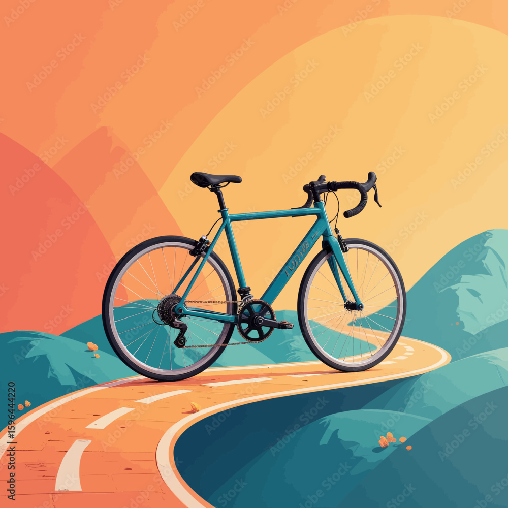 Fototapeta premium Illuminated Cycling Path at Sunset with Mountains