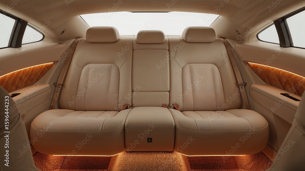 Obraz premium Realistic cozy rear seat interior. For designers and car buyers seeking warmth, softness, and elegant comfort beyond standard car interiors.