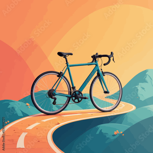 Illuminated Cycling Path at Sunset with Mountains