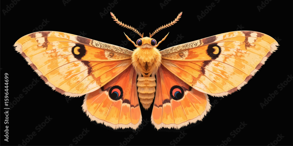 Fototapeta premium Luminous Orange Moth on Dark Night with Intricate Patterns