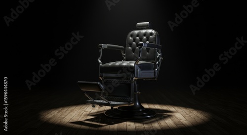 Barber Chair in Spotlight on Wooden Floor, Vintage Style
