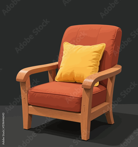 Modern Red Armchair with Yellow Pillow