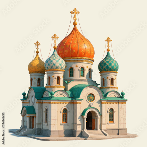 Ornate Russian Orthodox Church with Golden Domes and Turquoise Accents