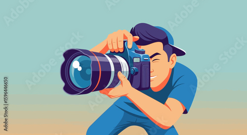 Male Photographer Taking Photo with DSLR Camera