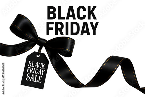 Elegant black ribbon with black friday sale icon isolated on transparent background