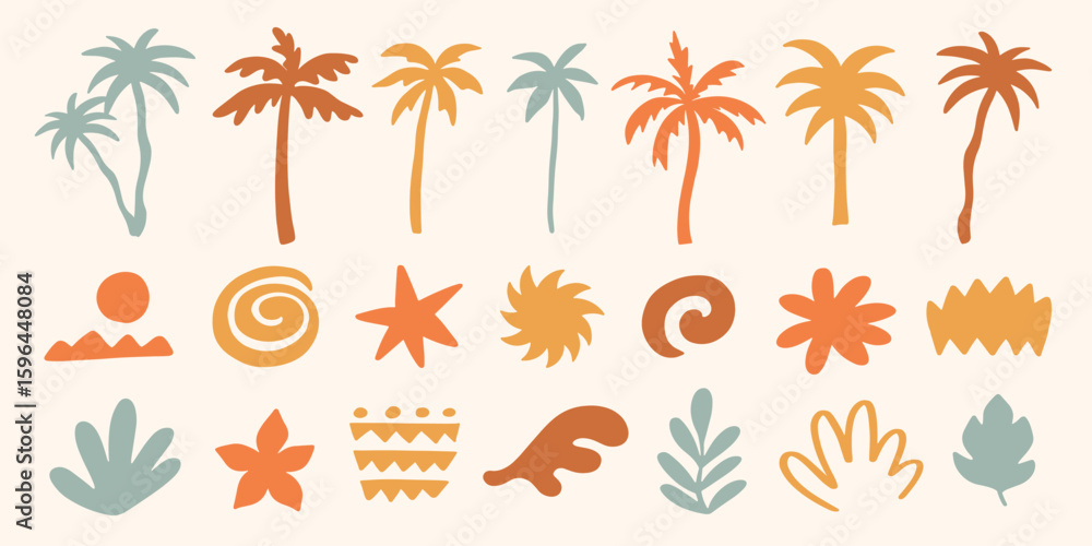 Obraz premium Tropical palm tree, cacti vector illustration set