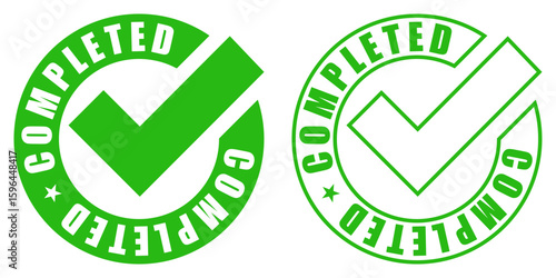 Completed tick icon, mark, stamp, rubber, symbol.