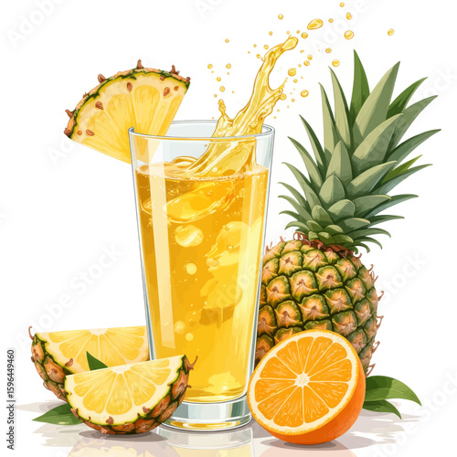 Tropical Pineapple Juice Splash with Fresh Fruits