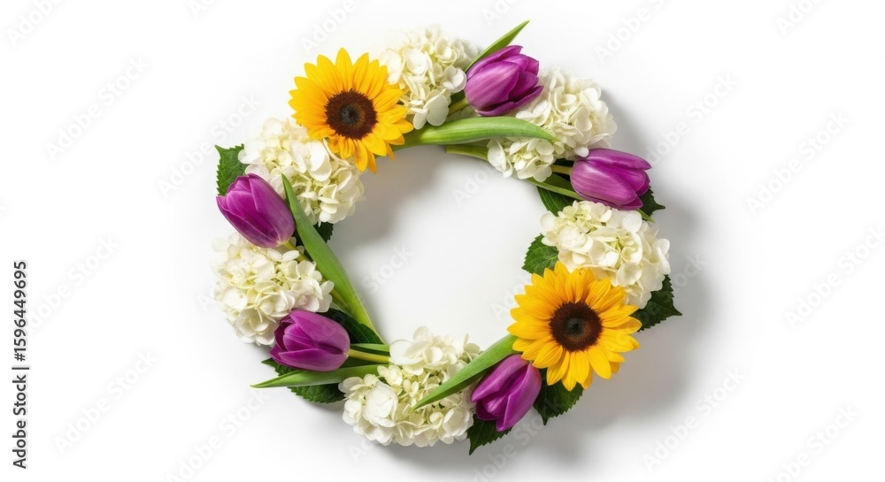 Fototapeta premium Luxury flower frame with space in center for text, white background