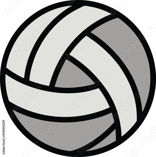 "Flat vector icon of a volleyball, outlined in black with white and gray pastel segments."

