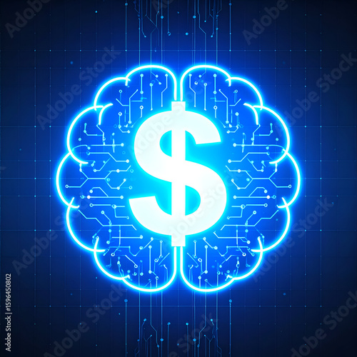 A glowing brain with a dollar sign, symbolizing the intersection of finance and intelligence.