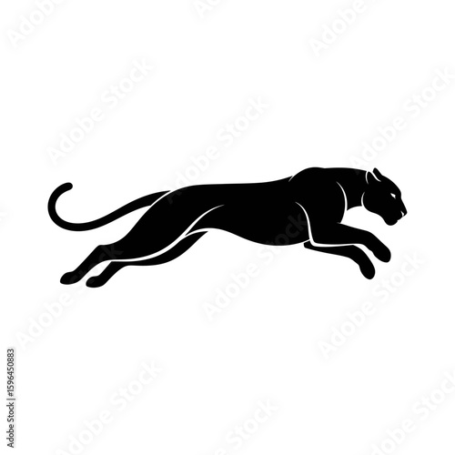 Leaping Panther Silhouette Vector in Black and White