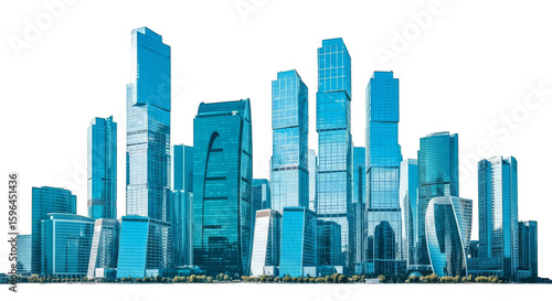 Gleaming blue buildings pierce the inky sky