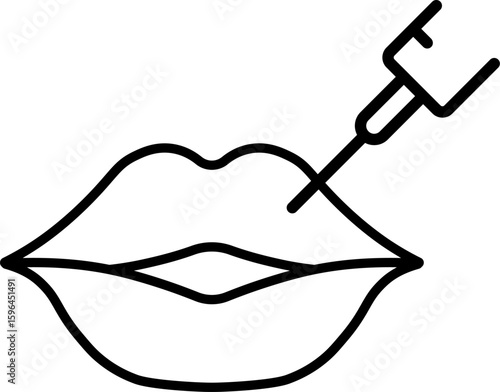 Lips filler injection icon in linear style.
