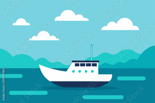 boat in aquamarine bay  clouds in sky