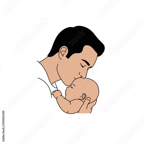 Uma ilustração vetorial minimalista de um pai segurando um bebê