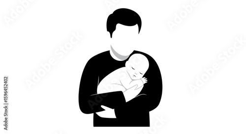 Uma ilustração vetorial minimalista de um pai segurando um bebê