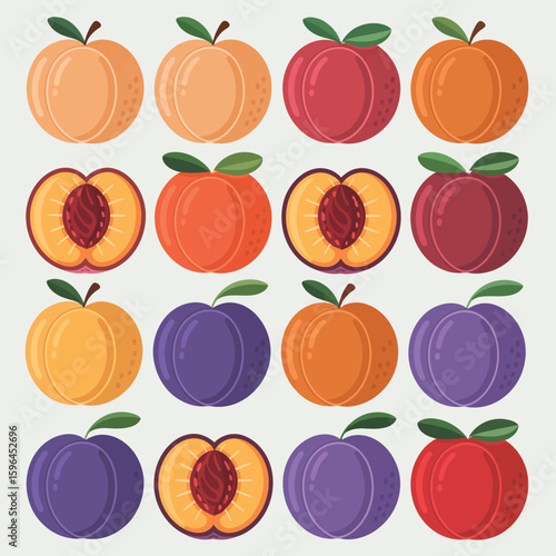 Assortment of fresh fruits including peaches apples and plums