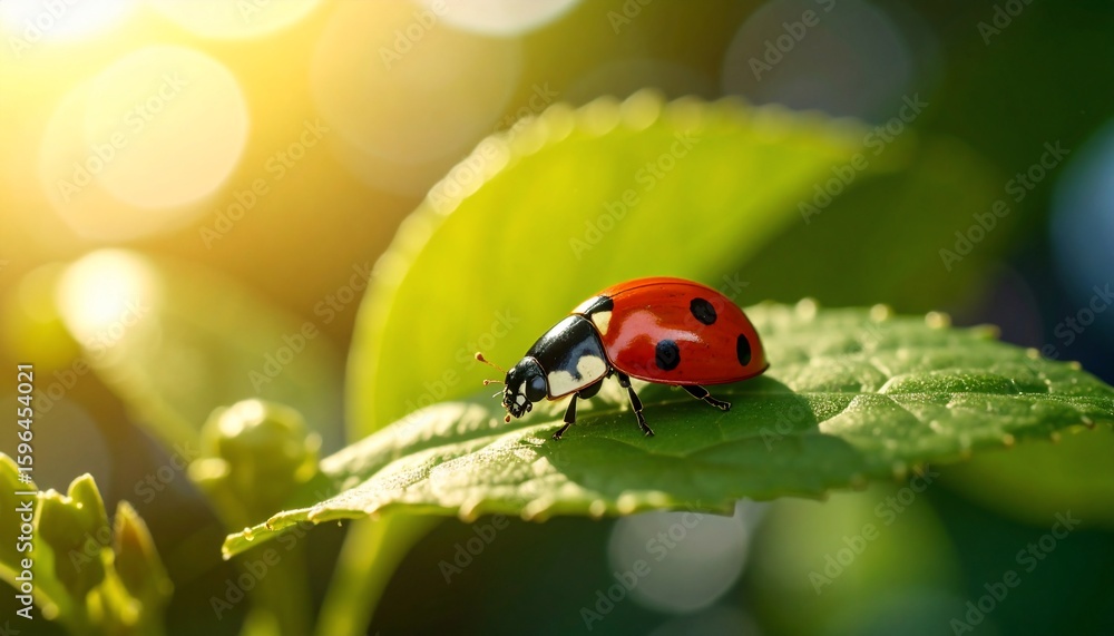 Fototapeta premium Ladybug on a Leaf: A Springtime Delight