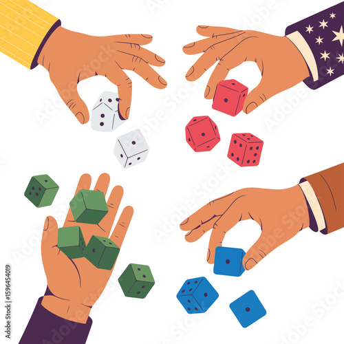 Hands playing with dice in a game of chance