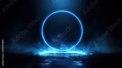 Wallpaper Mural Vibrant photo of fantastic modern futuristic neon blue circle, portal in smoke. Stage for product light platform. Circle vector HUD, GUI, UI interface screen design. Magic. Torontodigital.ca