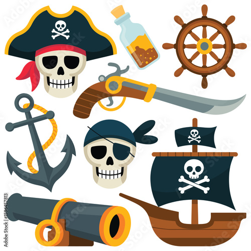 Collection of pirate icons and illustrations for themed designs