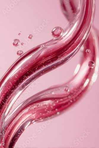 Pink liquid and sparkling bubbles in a clear glass pipe