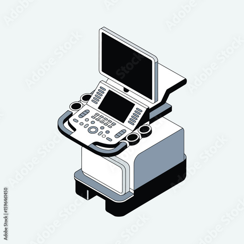 Modern medical ultrasound machine with screen and control panel