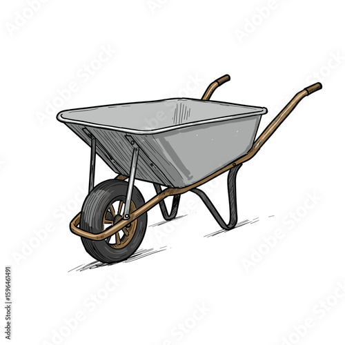 Wheelbarrow for gardening with metal body and rubber wheel  