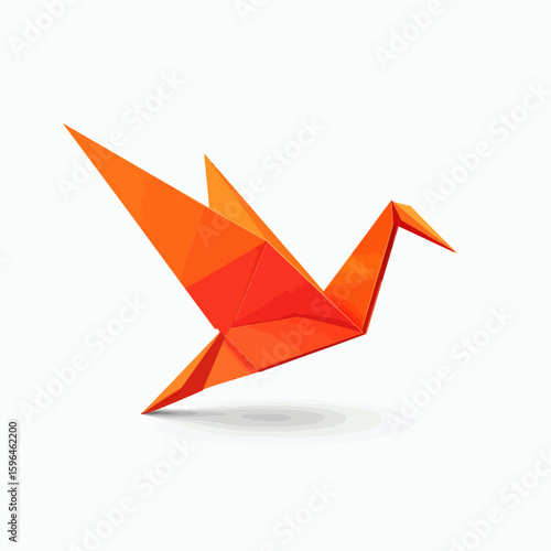 Vivid Orange Origami Crane in Flight, Geometric Paper Bird