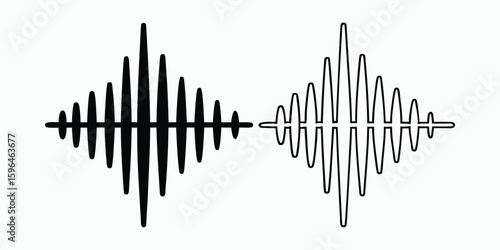 Symmetrical audio waves, Black filled and outlined frequency patterns on white background